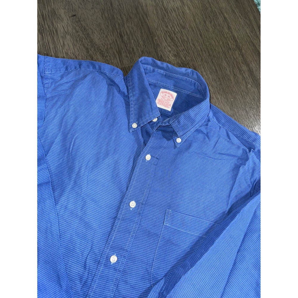 Brooks Brothers Men Size 16-35 Blue Button Down Shirt Houndstooth Long Sleeve